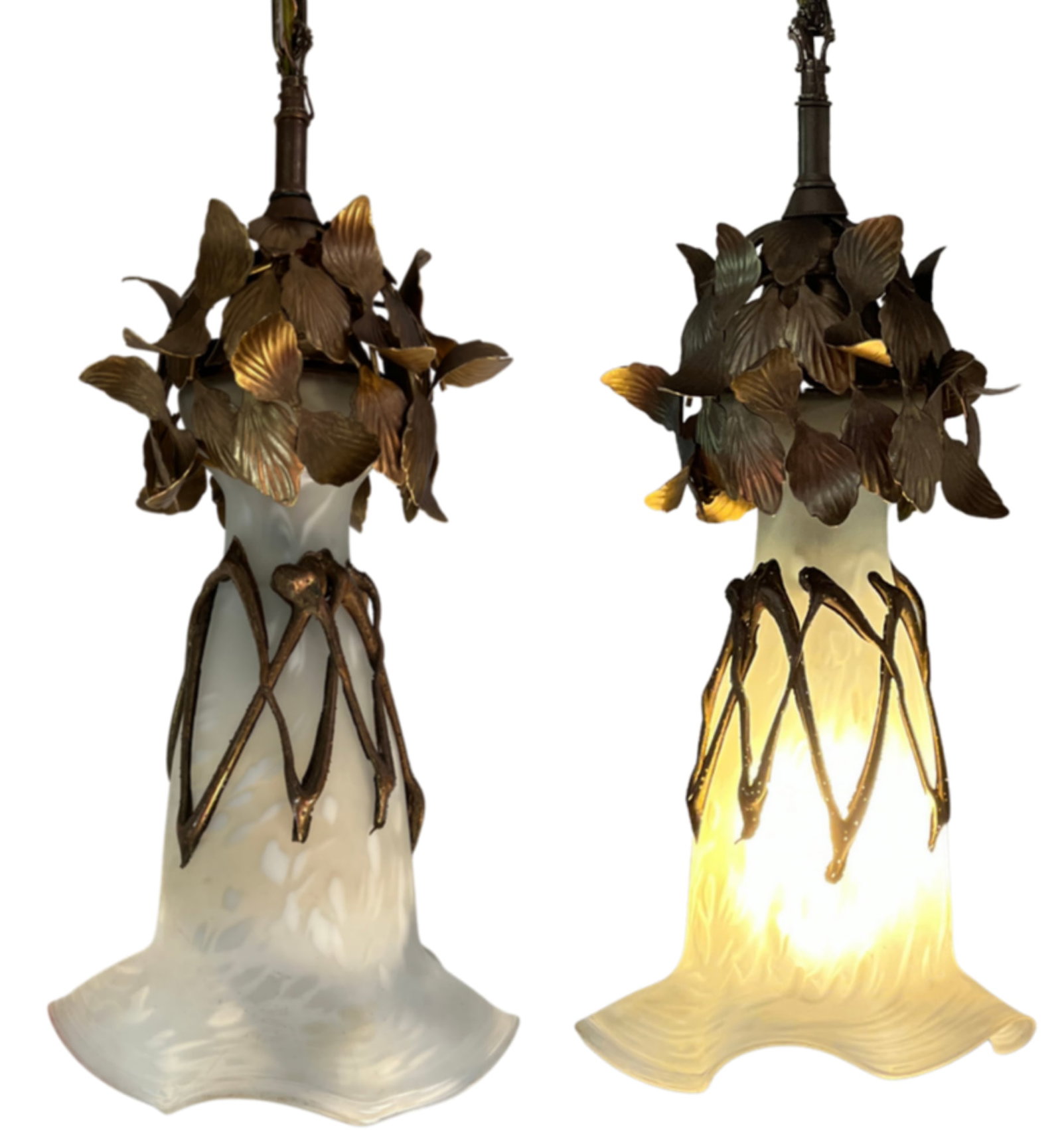 Vintage Filip Ravert Romblast White Frosted Romblast Shade Tole Pendant Light - 6
