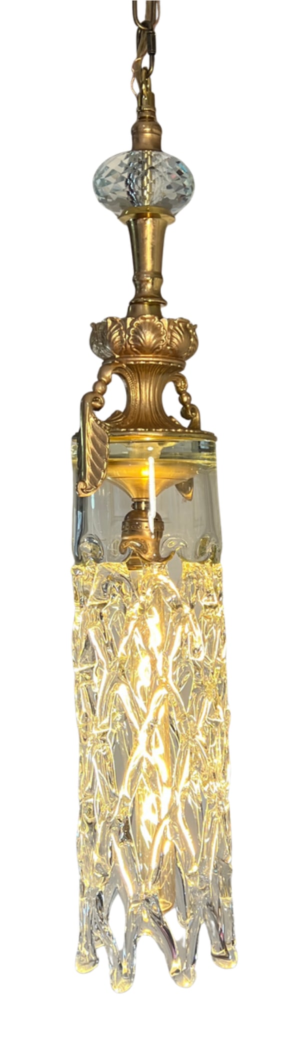 Mid 20th Century Murano Open Clear Lattice Cylinder Ormolu Pendant Light - 10