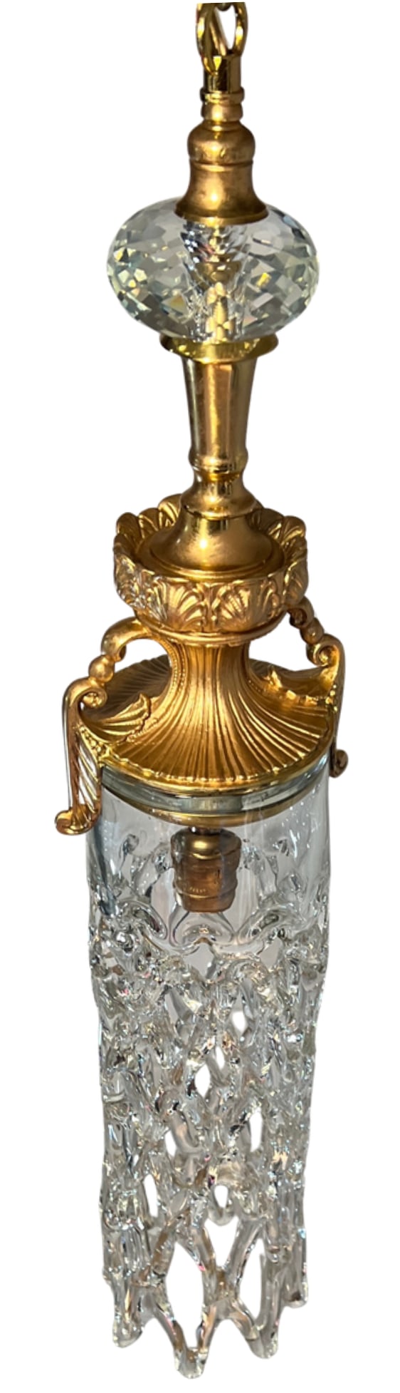 Mid 20th Century Murano Open Clear Lattice Cylinder Ormolu Pendant Light - 15