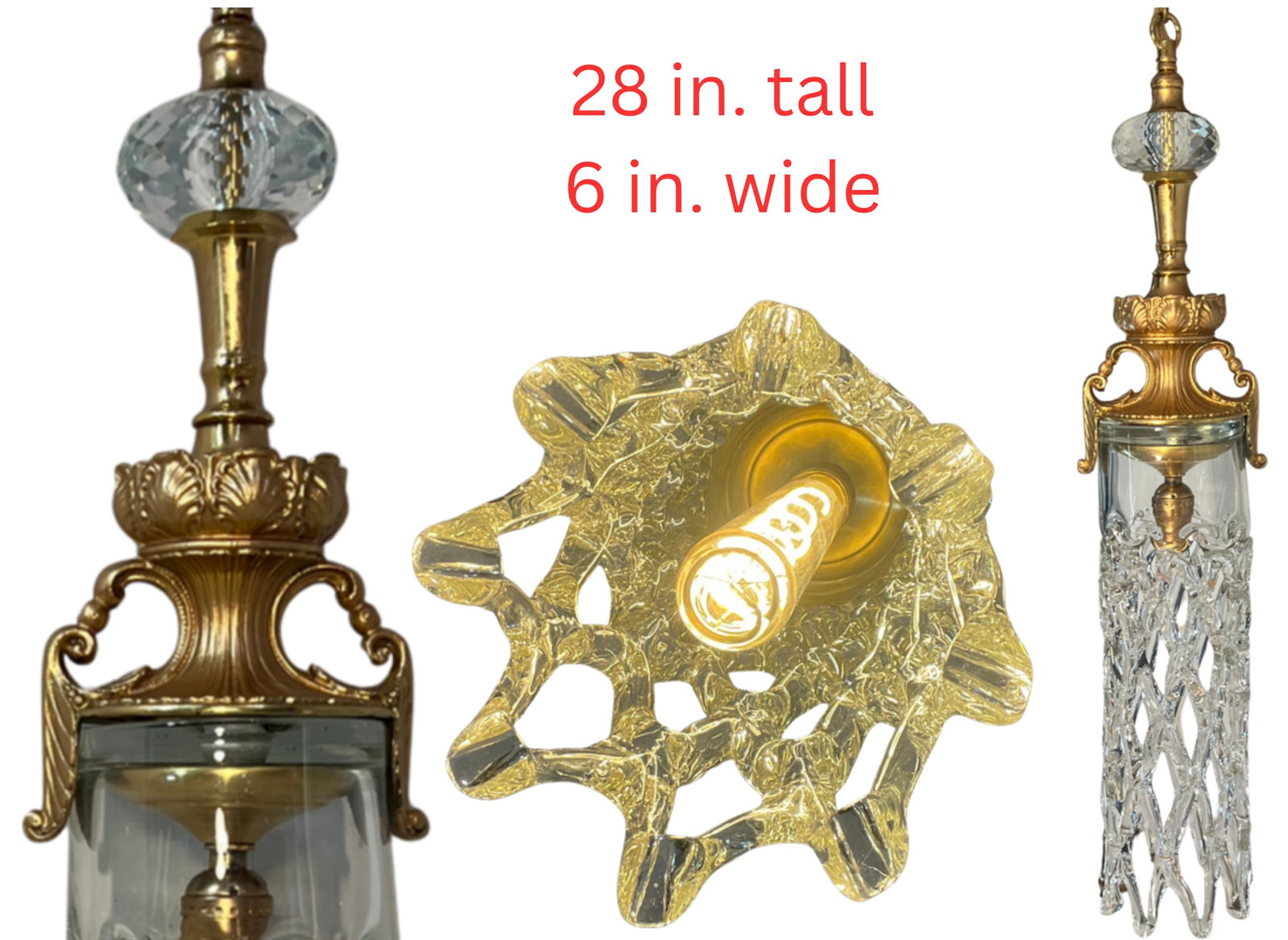 Mid 20th Century Murano Open Clear Lattice Cylinder Ormolu Pendant Light - 18