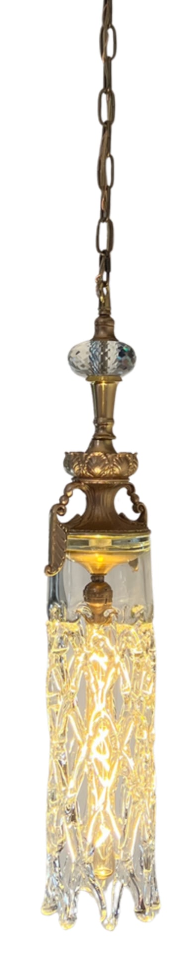 Mid 20th Century Murano Open Clear Lattice Cylinder Ormolu Pendant Light - 3