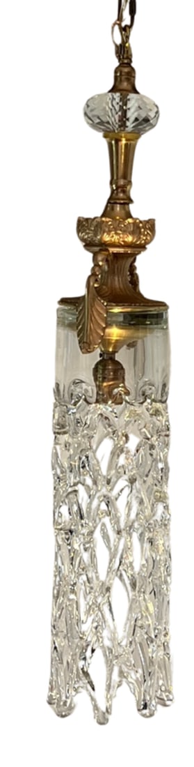Mid 20th Century Murano Open Clear Lattice Cylinder Ormolu Pendant Light - 5