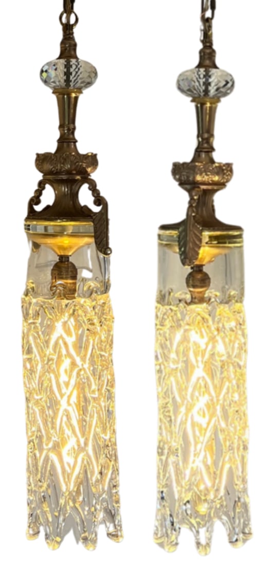 Mid 20th Century Murano Open Clear Lattice Cylinder Ormolu Pendant Light - 7