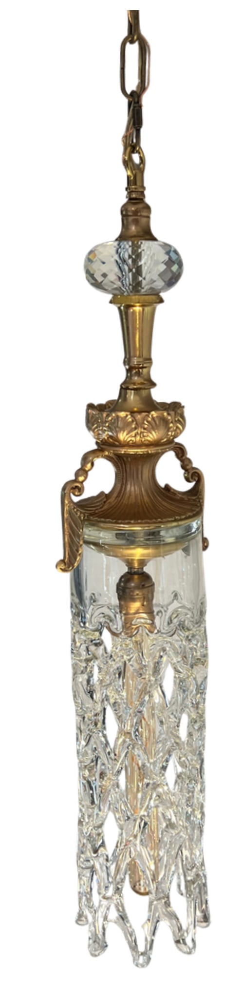 Mid 20th Century Murano Open Clear Lattice Cylinder Ormolu Pendant Light - 9