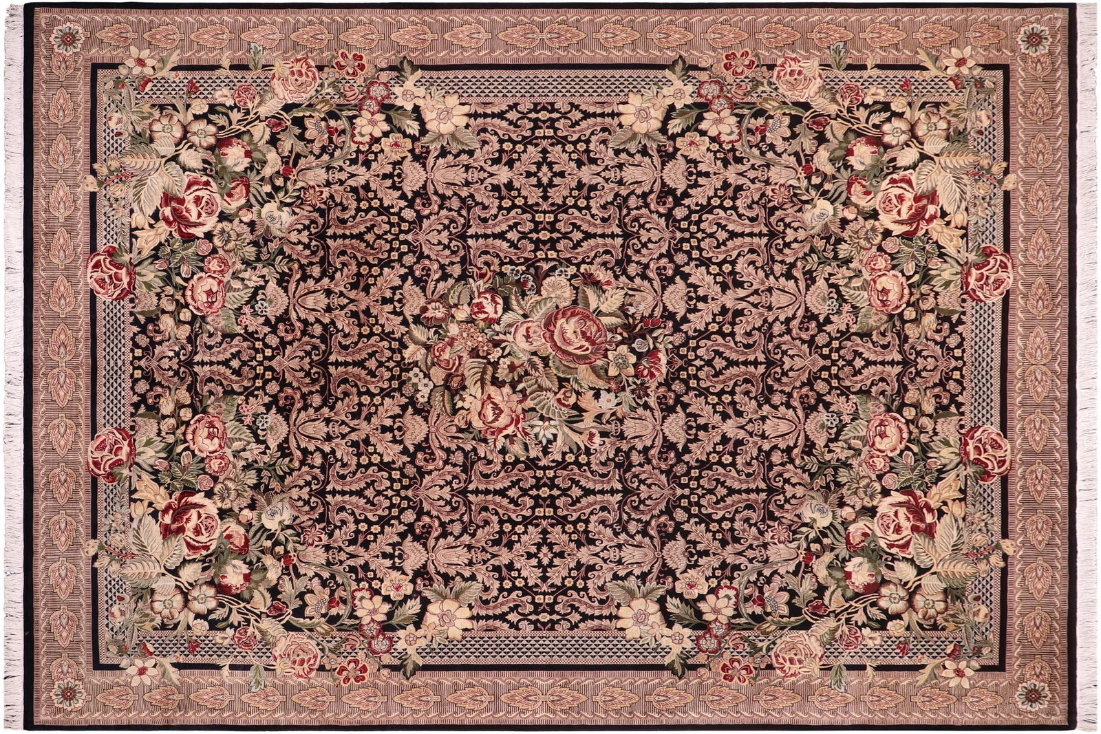 Art Nouveau Inspired 1990's Pak-Persian Black/Tan Wool Rug - 10'1'' X 14'0'' - 8