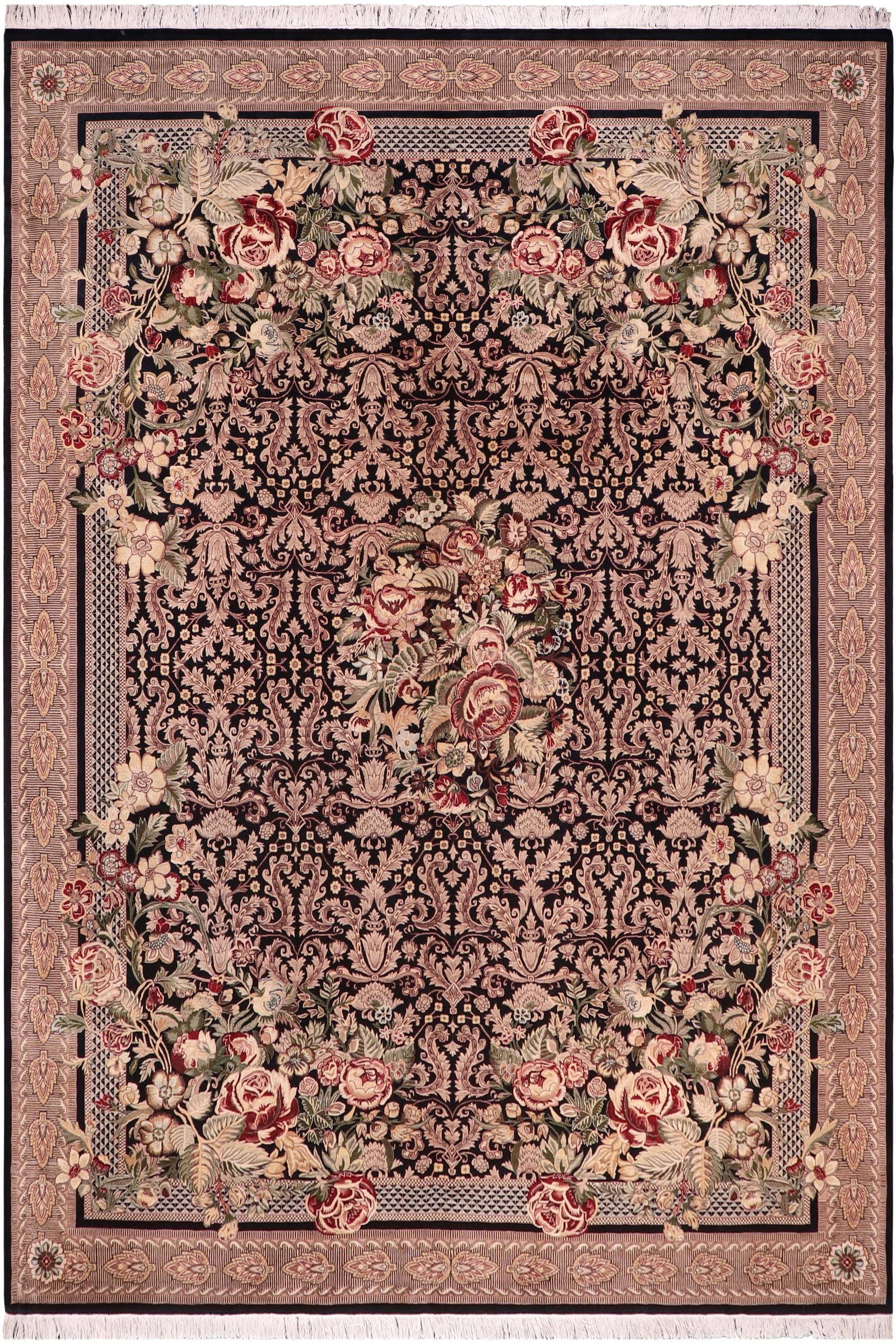 Art Nouveau Inspired 1990's Pak-Persian Black/Tan Wool Rug - 10'1'' X 14'0'' - 9