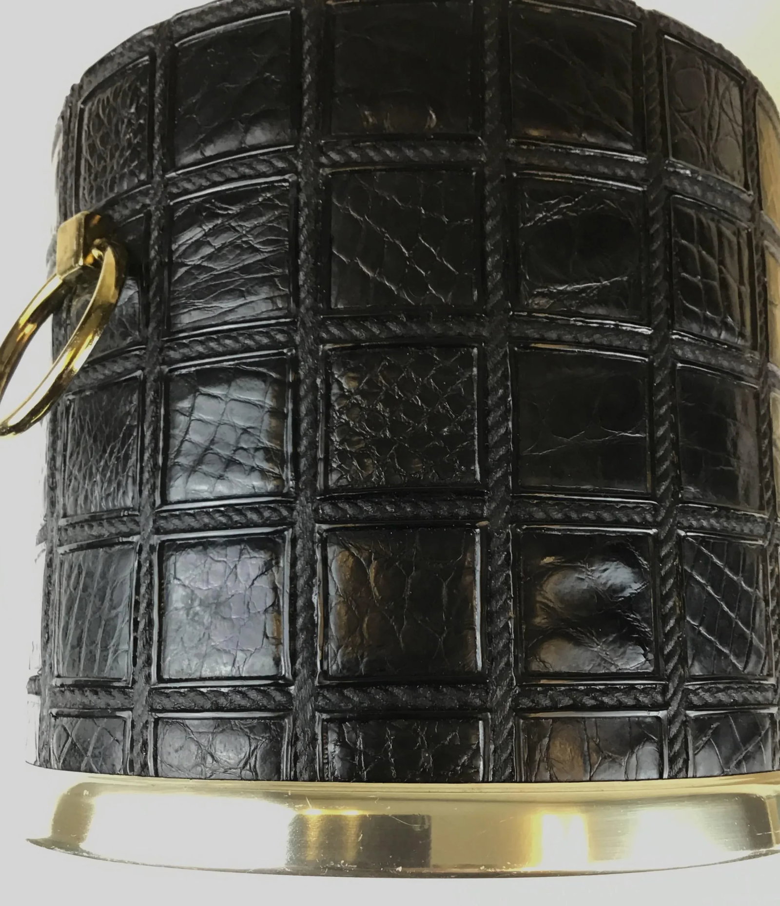 Vintage Mid Century Alligator Embossed Leather Ice Bucket With Tongs - 11