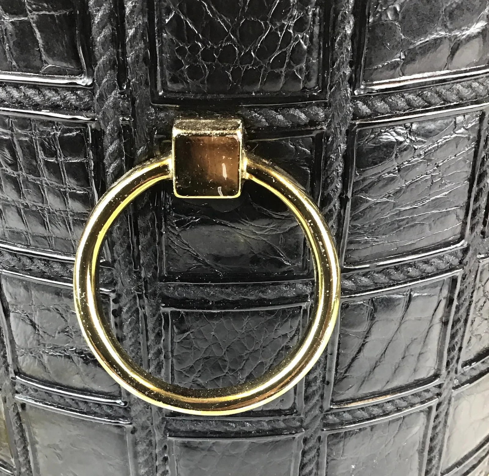 Vintage Mid Century Alligator Embossed Leather Ice Bucket With Tongs - 12