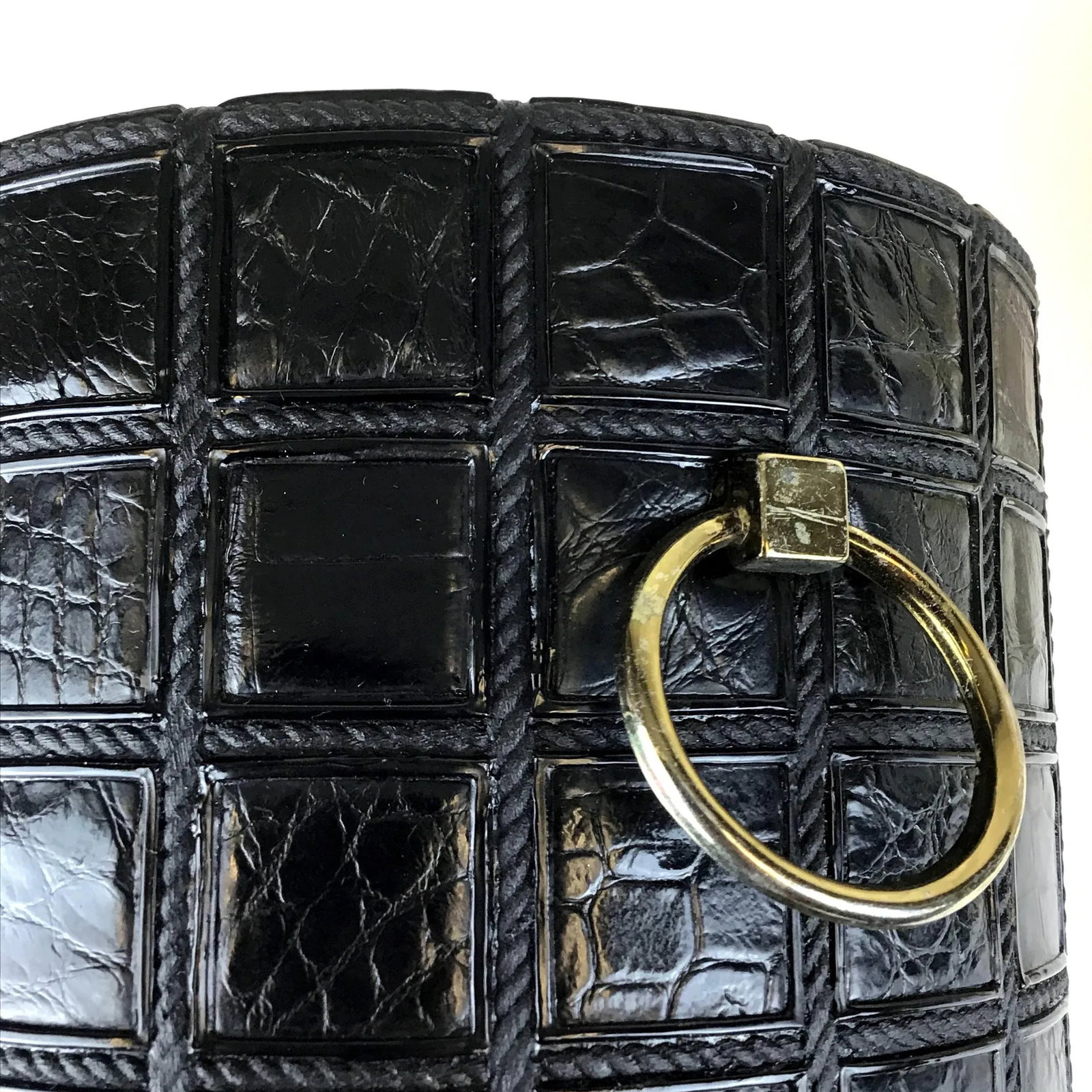 Vintage Mid Century Alligator Embossed Leather Ice Bucket With Tongs - 5