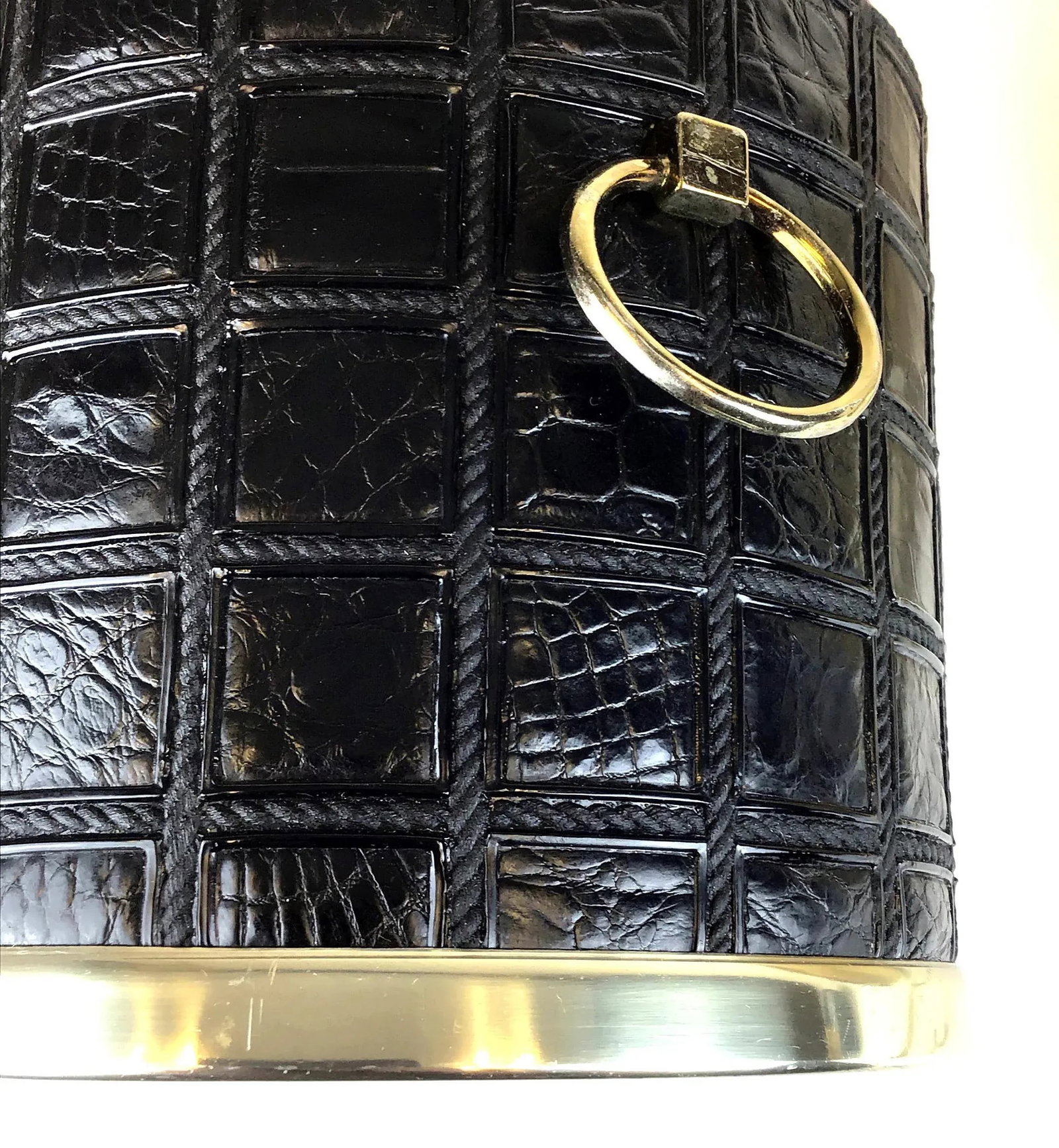 Vintage Mid Century Alligator Embossed Leather Ice Bucket With Tongs - 6
