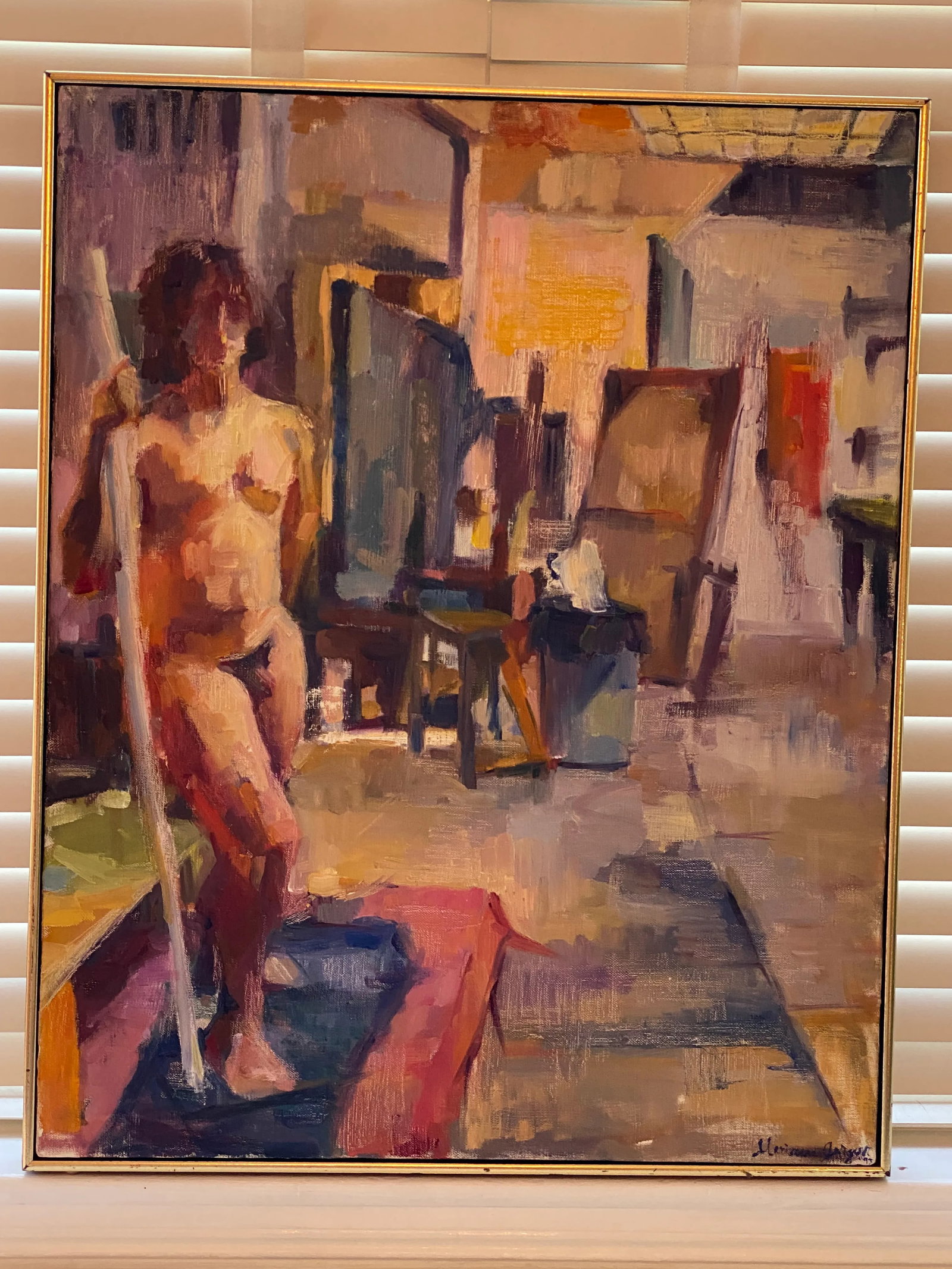 1993 "New York Studio" Expressionist Figurative Interior Scene Oil Painting by Marianne Gargour, Fra - 13