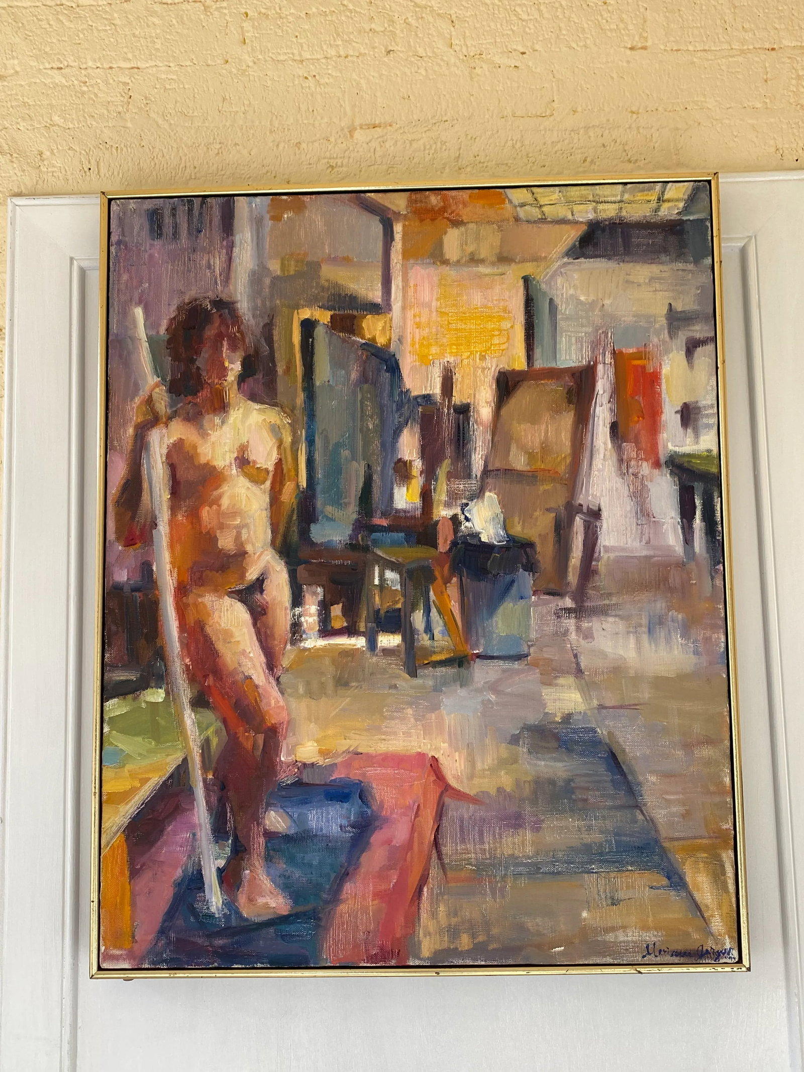 1993 "New York Studio" Expressionist Figurative Interior Scene Oil Painting by Marianne Gargour, Fra - 2