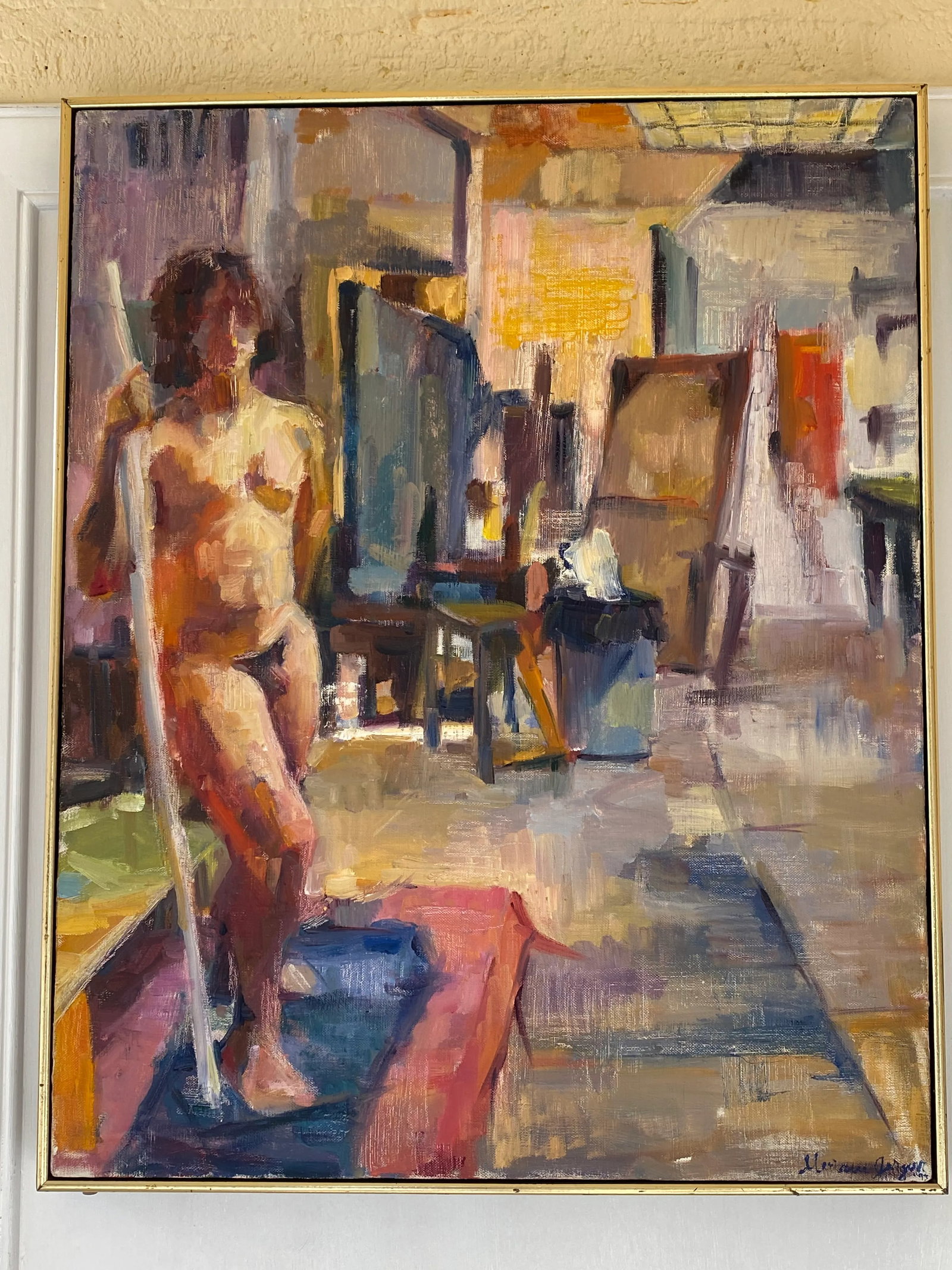 1993 "New York Studio" Expressionist Figurative Interior Scene Oil Painting by Marianne Gargour, Fra - 3