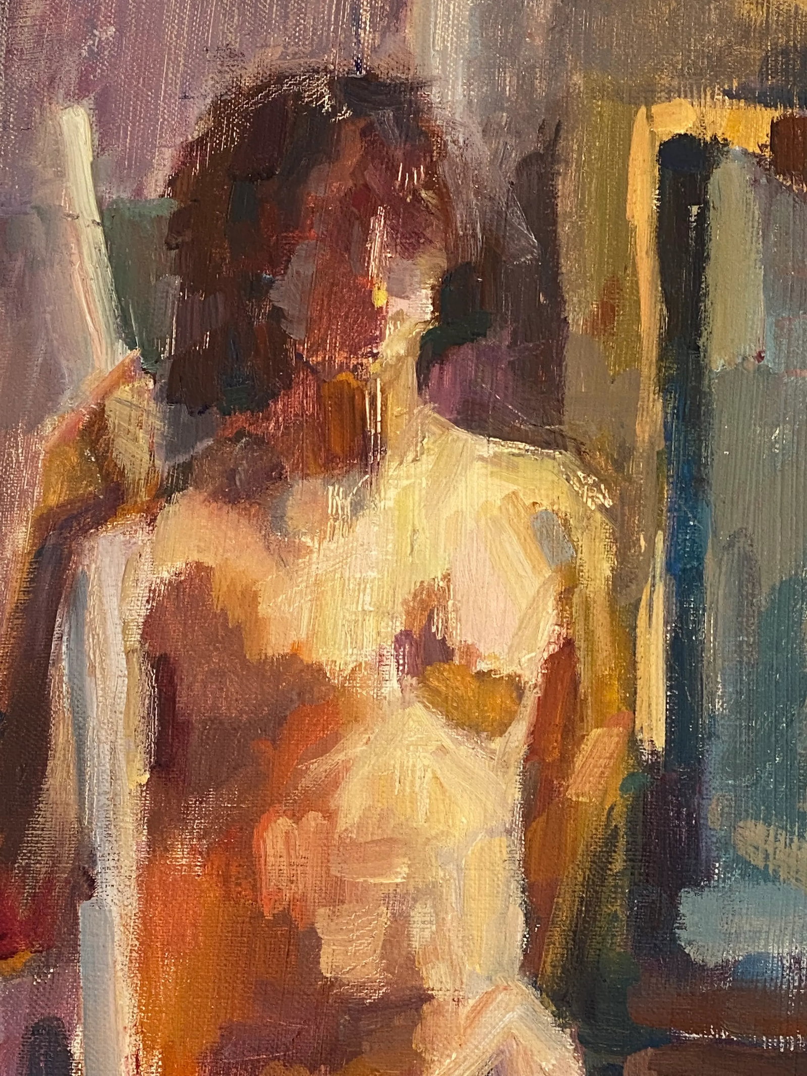 1993 "New York Studio" Expressionist Figurative Interior Scene Oil Painting by Marianne Gargour, Fra - 5