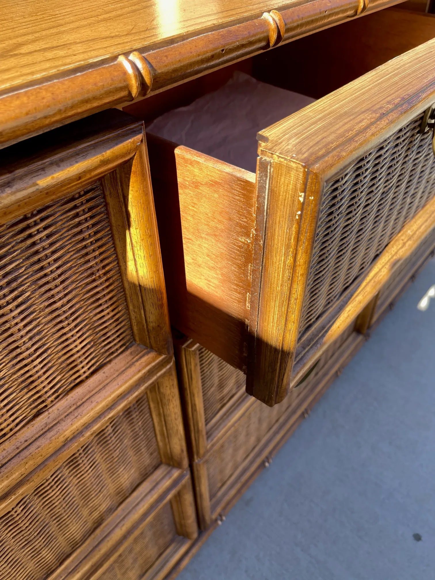 Vintage Mid-Century Thomasville 9 Drawer Faux Bamboo Dresser - 9