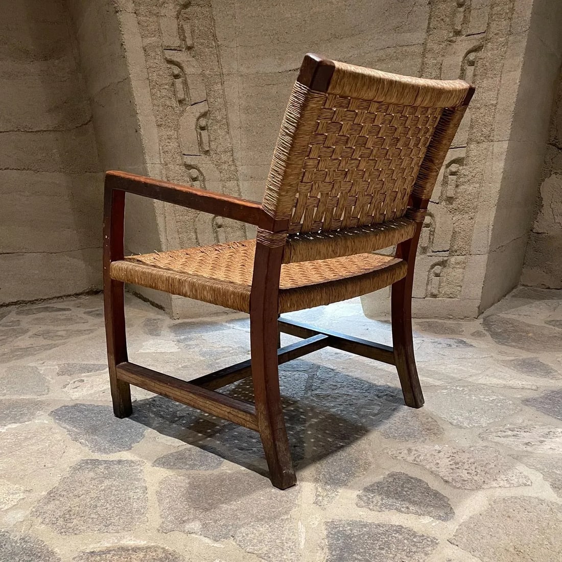 1940s Armchair Red Pine Seagrass Style Clara Porset Mexico - 10