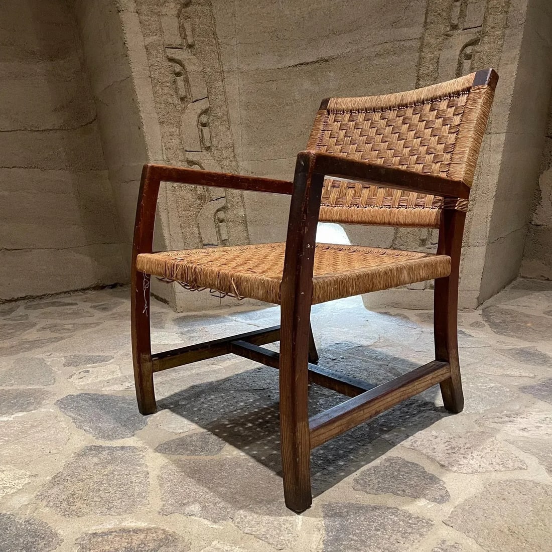 1940s Armchair Red Pine Seagrass Style Clara Porset Mexico - 12