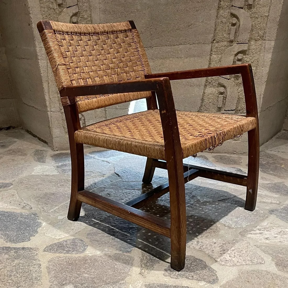 1940s Armchair Red Pine Seagrass Style Clara Porset Mexico - 13