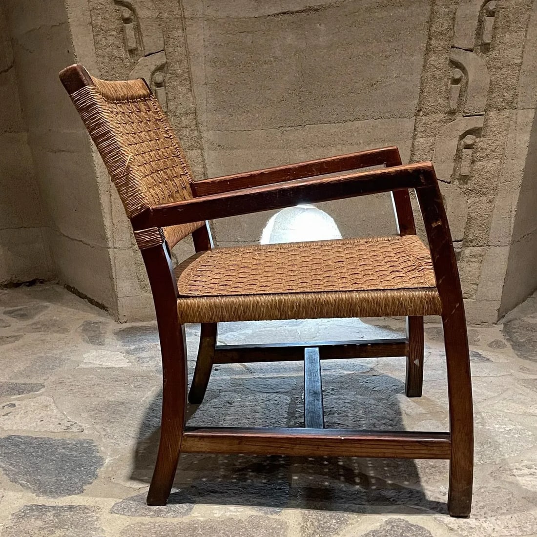 1940s Armchair Red Pine Seagrass Style Clara Porset Mexico - 2