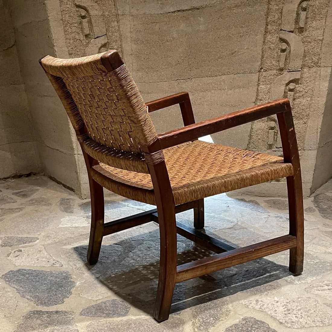 1940s Armchair Red Pine Seagrass Style Clara Porset Mexico - 3