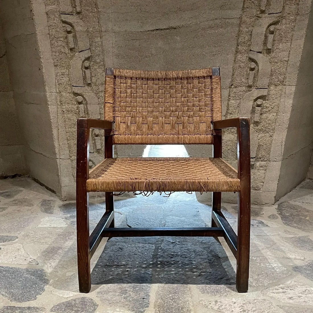 1940s Armchair Red Pine Seagrass Style Clara Porset Mexico - 4