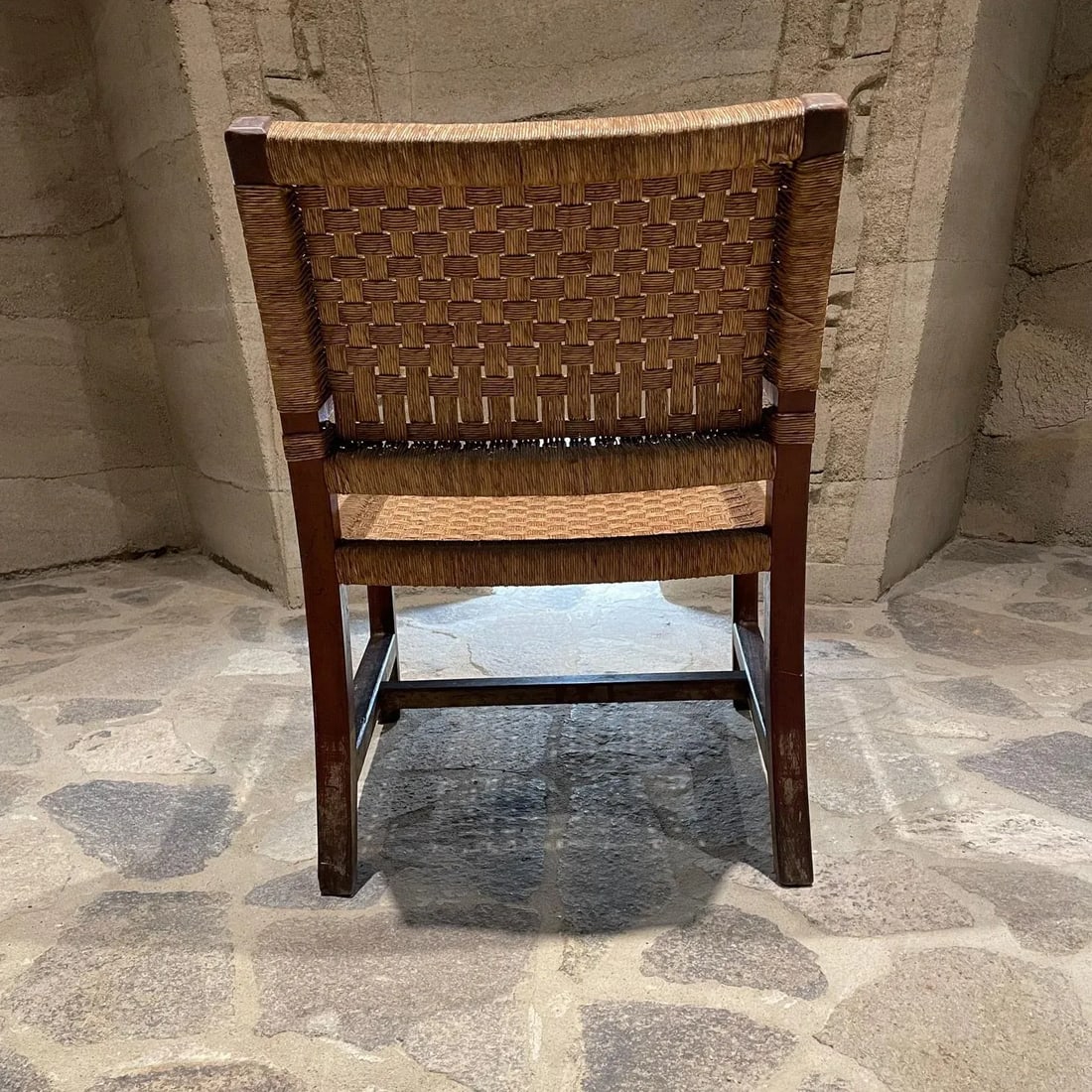 1940s Armchair Red Pine Seagrass Style Clara Porset Mexico - 6