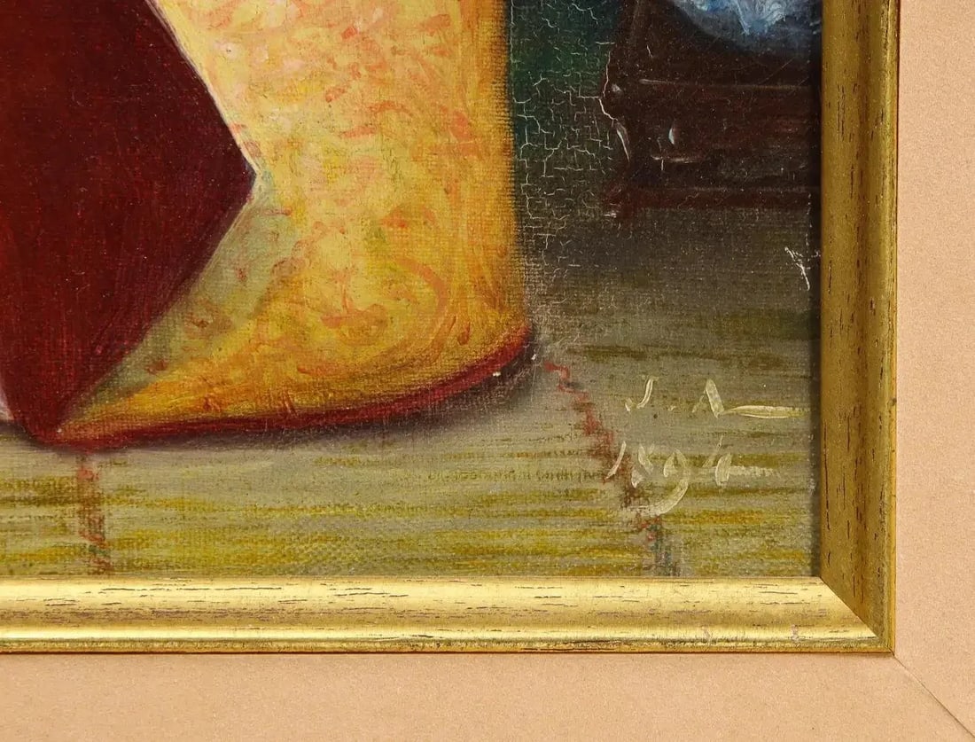 Late 19th Century French Japonisme Oil Painting on Canvas of Three Geishas Signed JA, Framed - 7