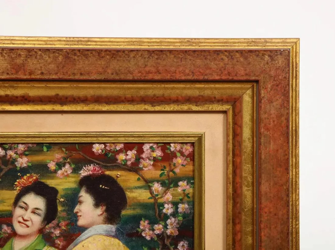 Late 19th Century French Japonisme Oil Painting on Canvas of Three Geishas Signed JA, Framed - 9