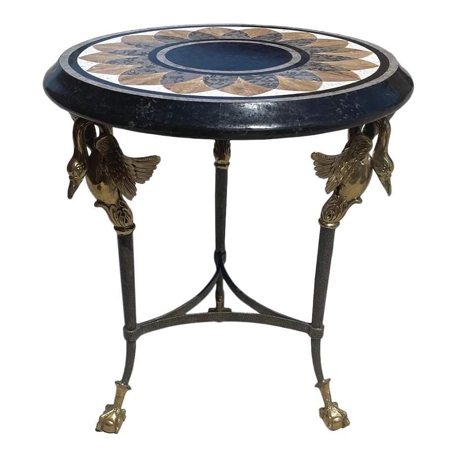 1970s Vintage Maitland Smith Brass & Marble Inlay Swan & Claw Foot Side Table (1 of 8)