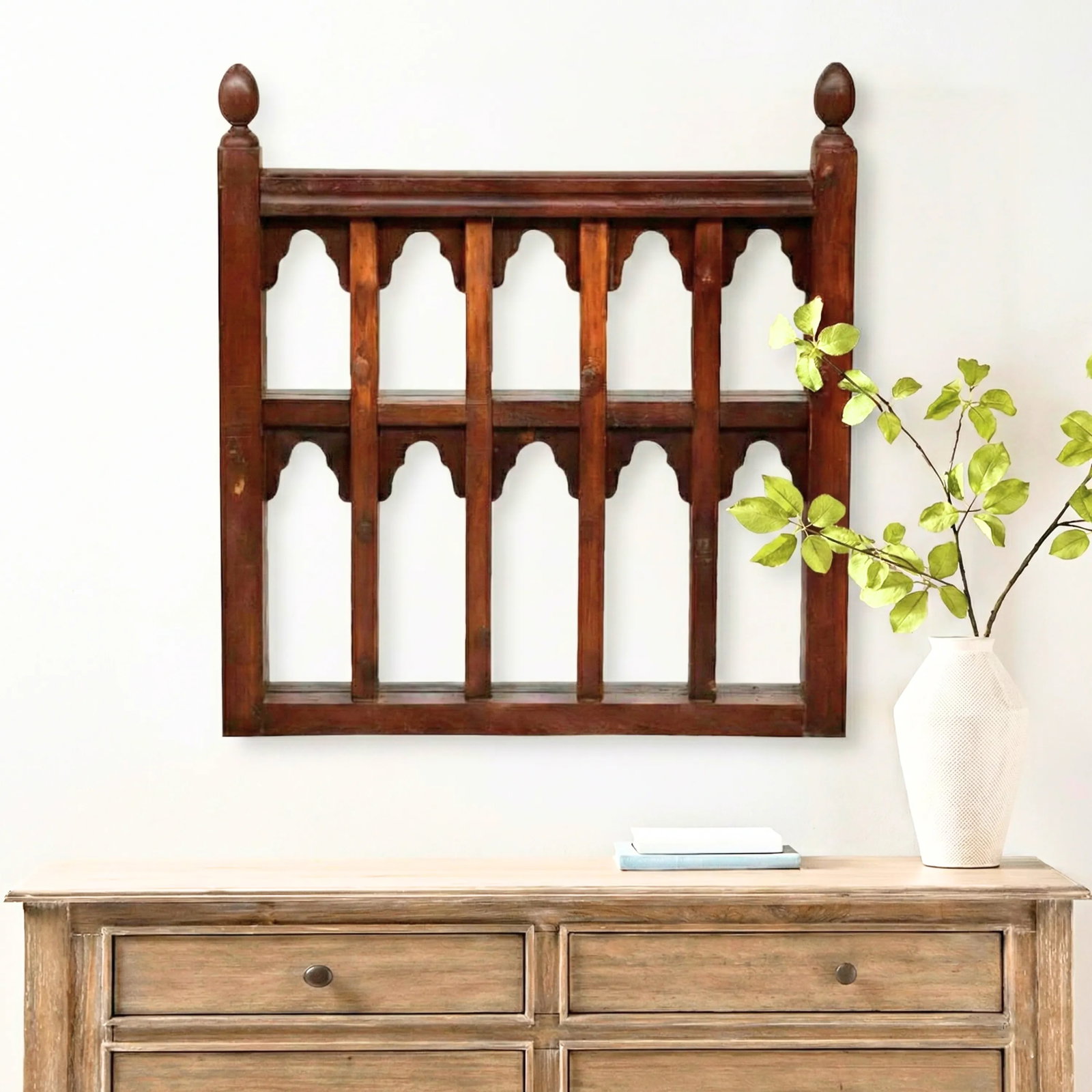 Vintage Wooden Staircase Railing Repurposed 40" X 40" Large Wall Art | Solid Wood Lattice Arched Sha - 3