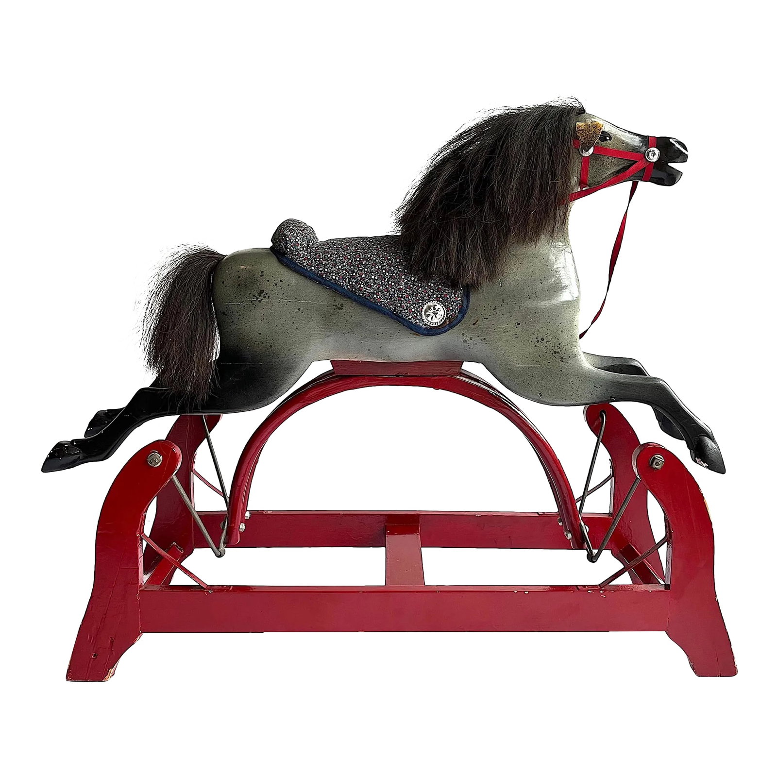 Antique Whitney Reed Rocking Glider Horse: This whimsical antique glider rocking house has until now been used by multiple generations in one family. While not marked - we attribute this gem to the venerable toy firm of Whitney Reed. Created