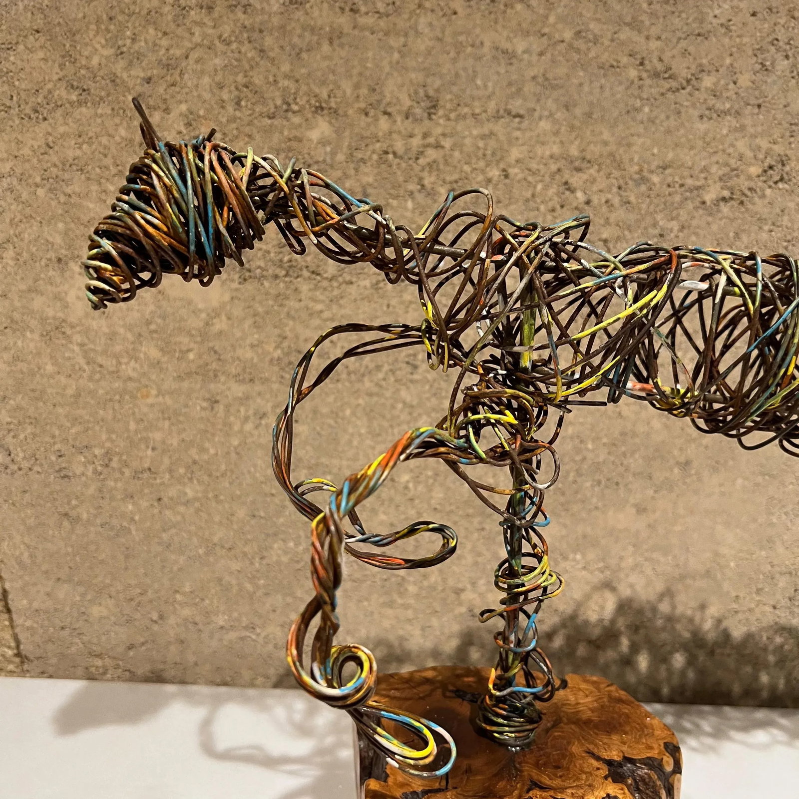 Modernist Abstract Metal Art Colored Wire Horse Sculpture on Exotic Wood Base - 10