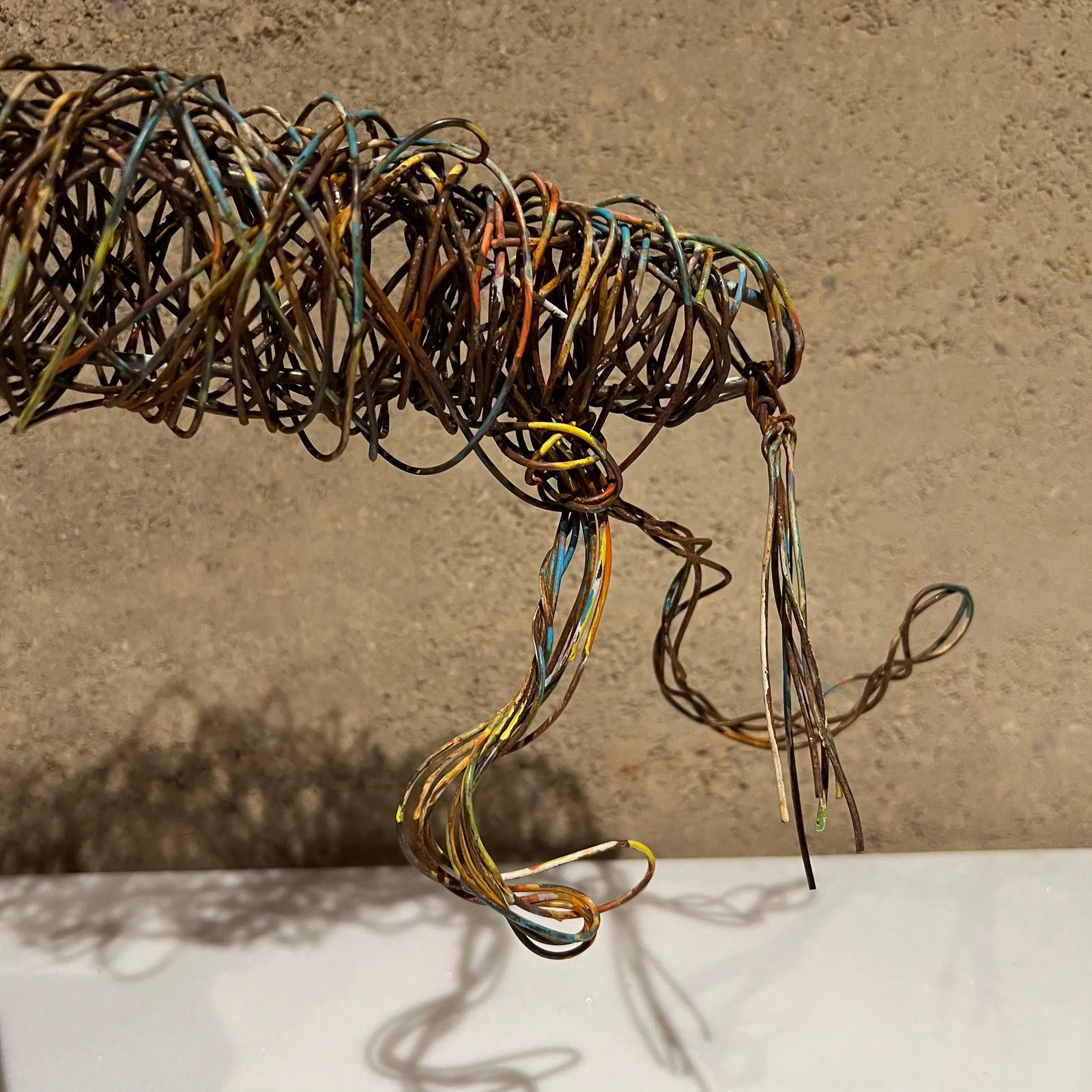 Modernist Abstract Metal Art Colored Wire Horse Sculpture on Exotic Wood Base - 2