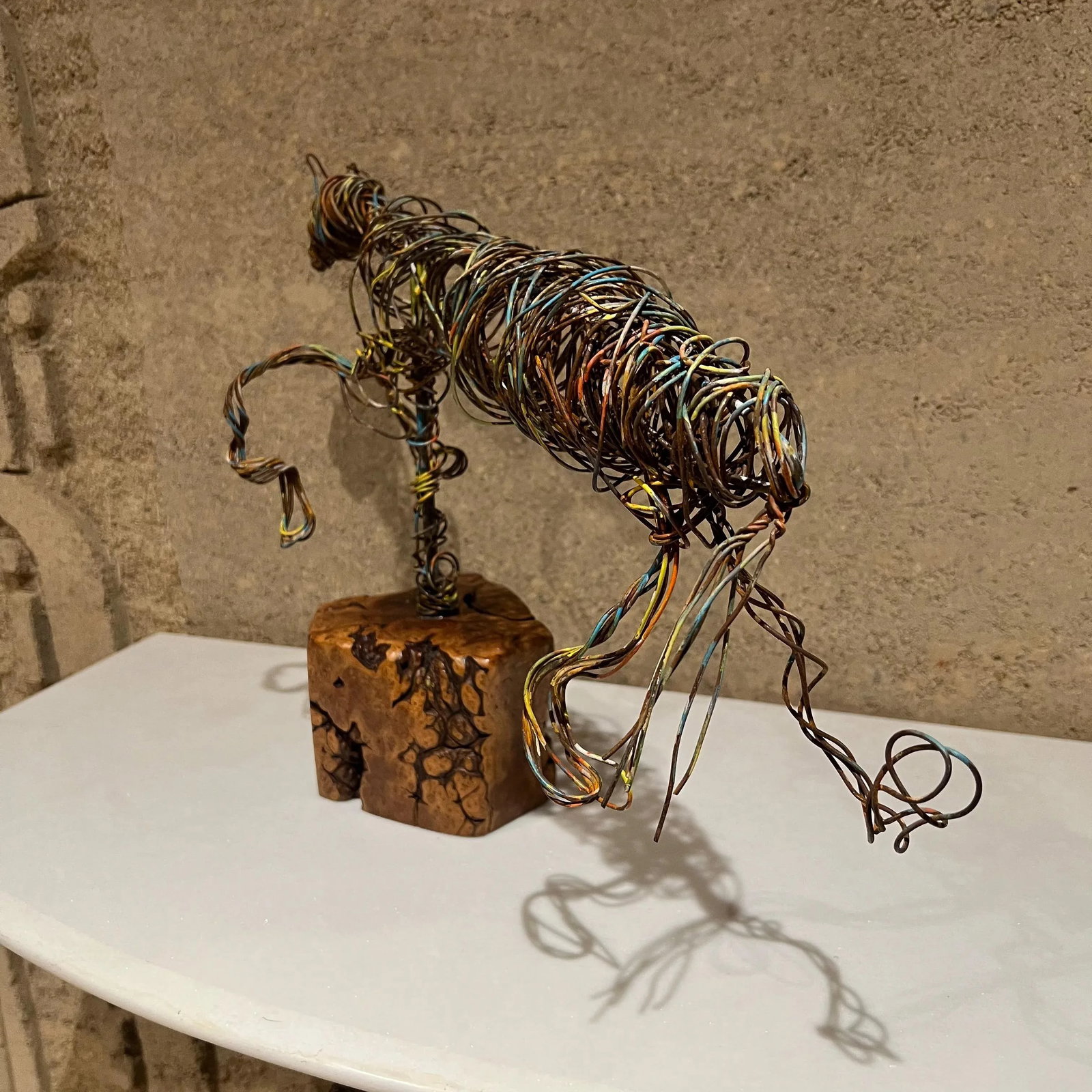 Modernist Abstract Metal Art Colored Wire Horse Sculpture on Exotic Wood Base - 3