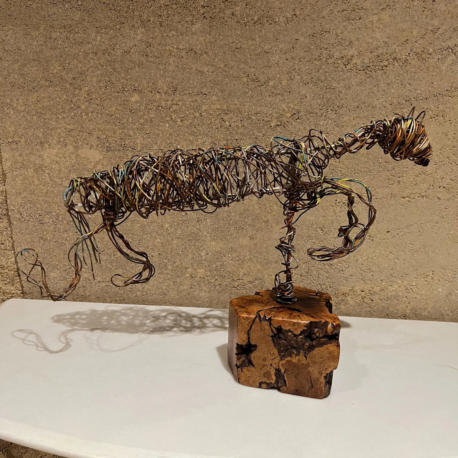 Modernist Abstract Metal Art Colored Wire Horse Sculpture on Exotic Wood Base - 5