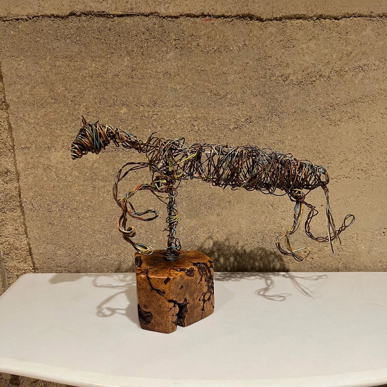 Modernist Abstract Metal Art Colored Wire Horse Sculpture on Exotic Wood Base - 6