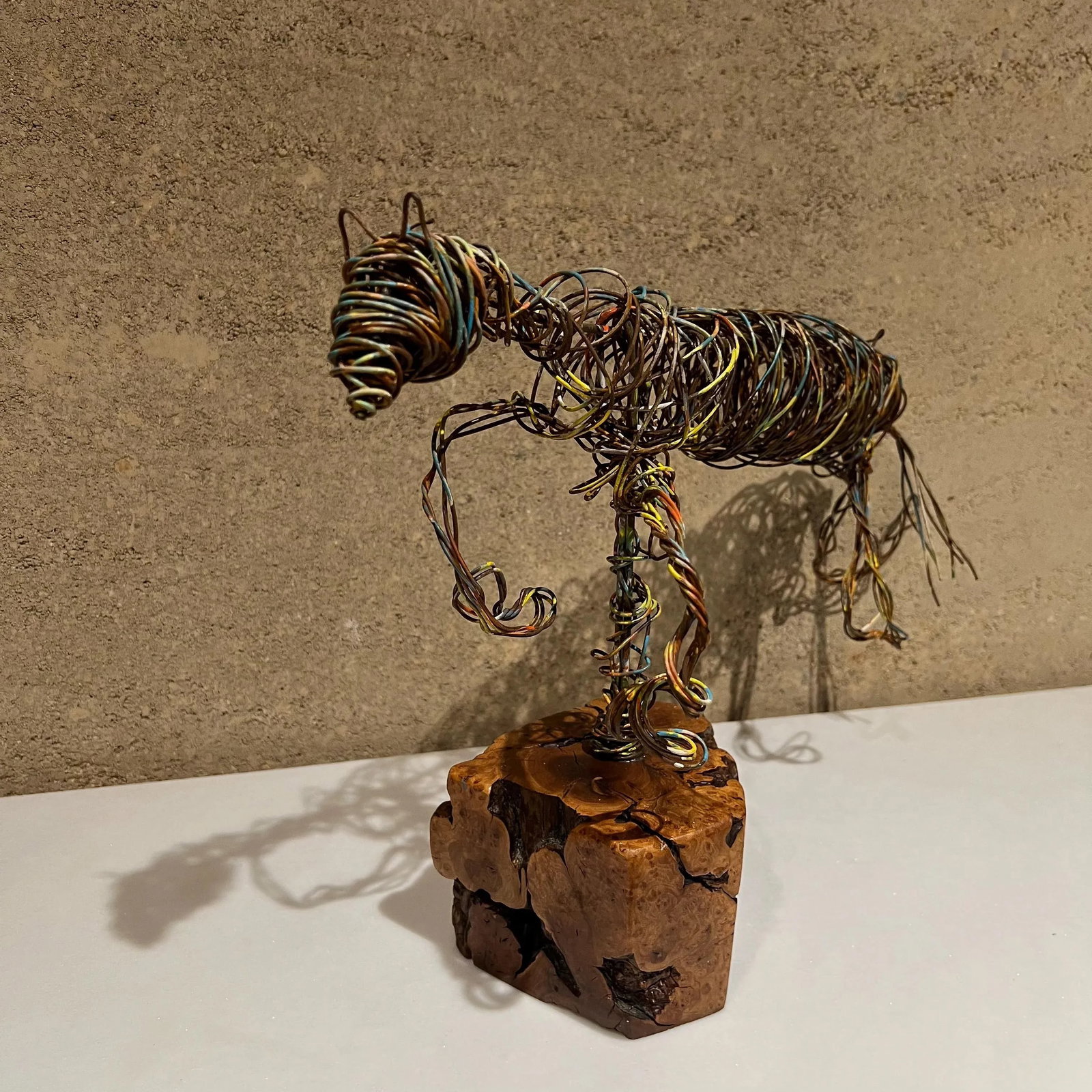 Modernist Abstract Metal Art Colored Wire Horse Sculpture on Exotic Wood Base - 7