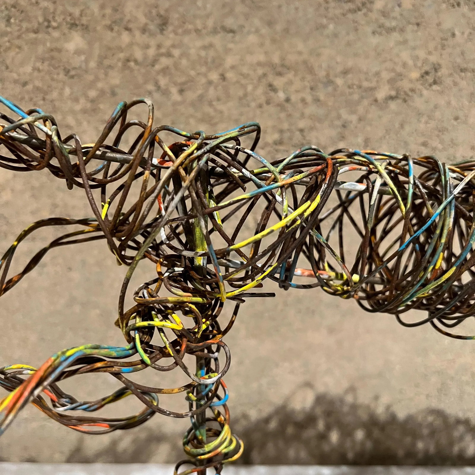 Modernist Abstract Metal Art Colored Wire Horse Sculpture on Exotic Wood Base - 9
