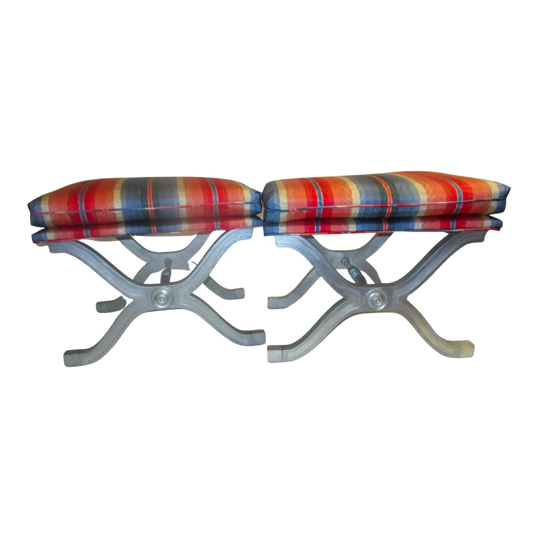 Dorothy Draper Henredon Hollywood Regency Silver Gilt Wood Curule Bench - A Pair (1 of 13)