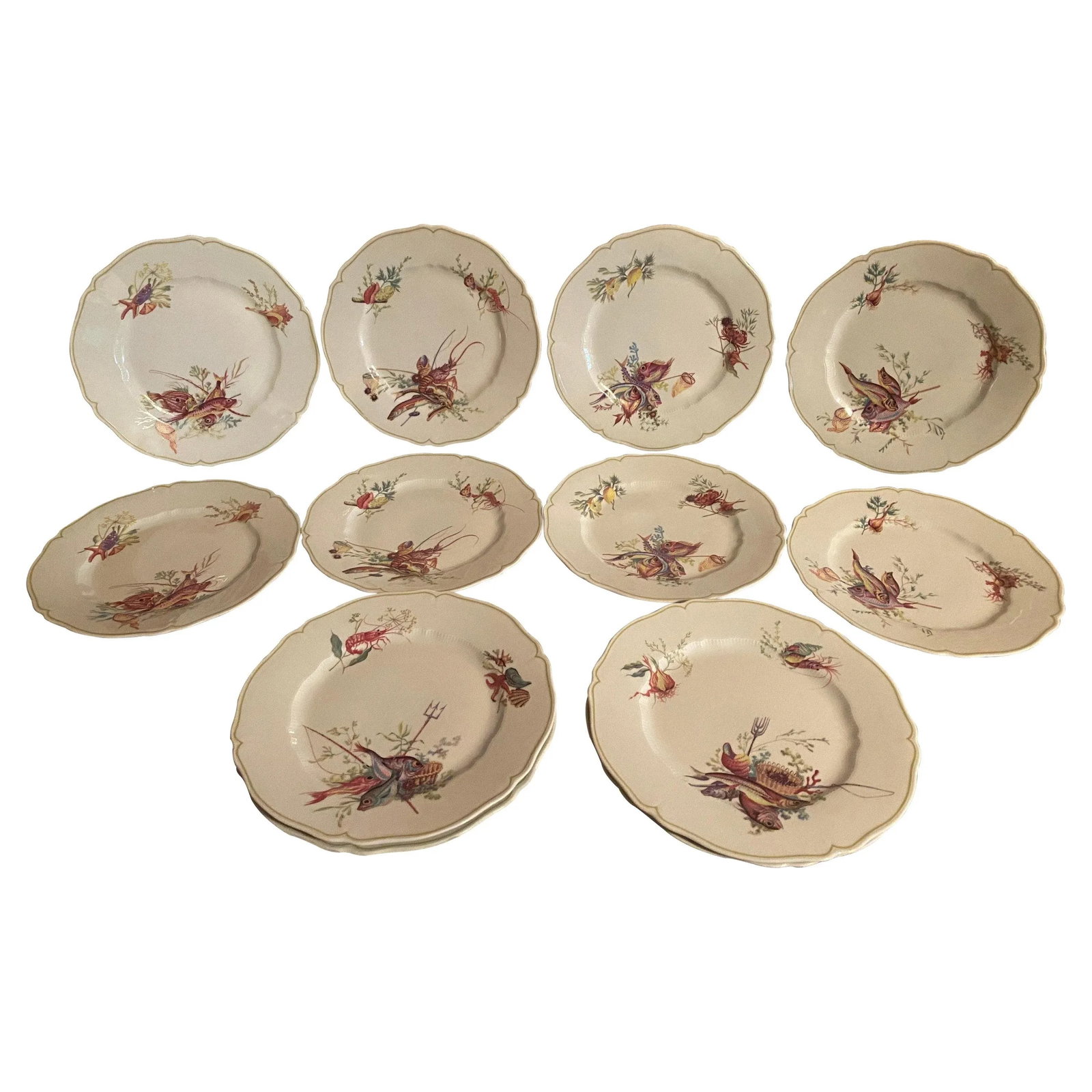 1950s Haviland Limoges Fish and Crustacean Design Dinner Plates - Set of 12 - 2