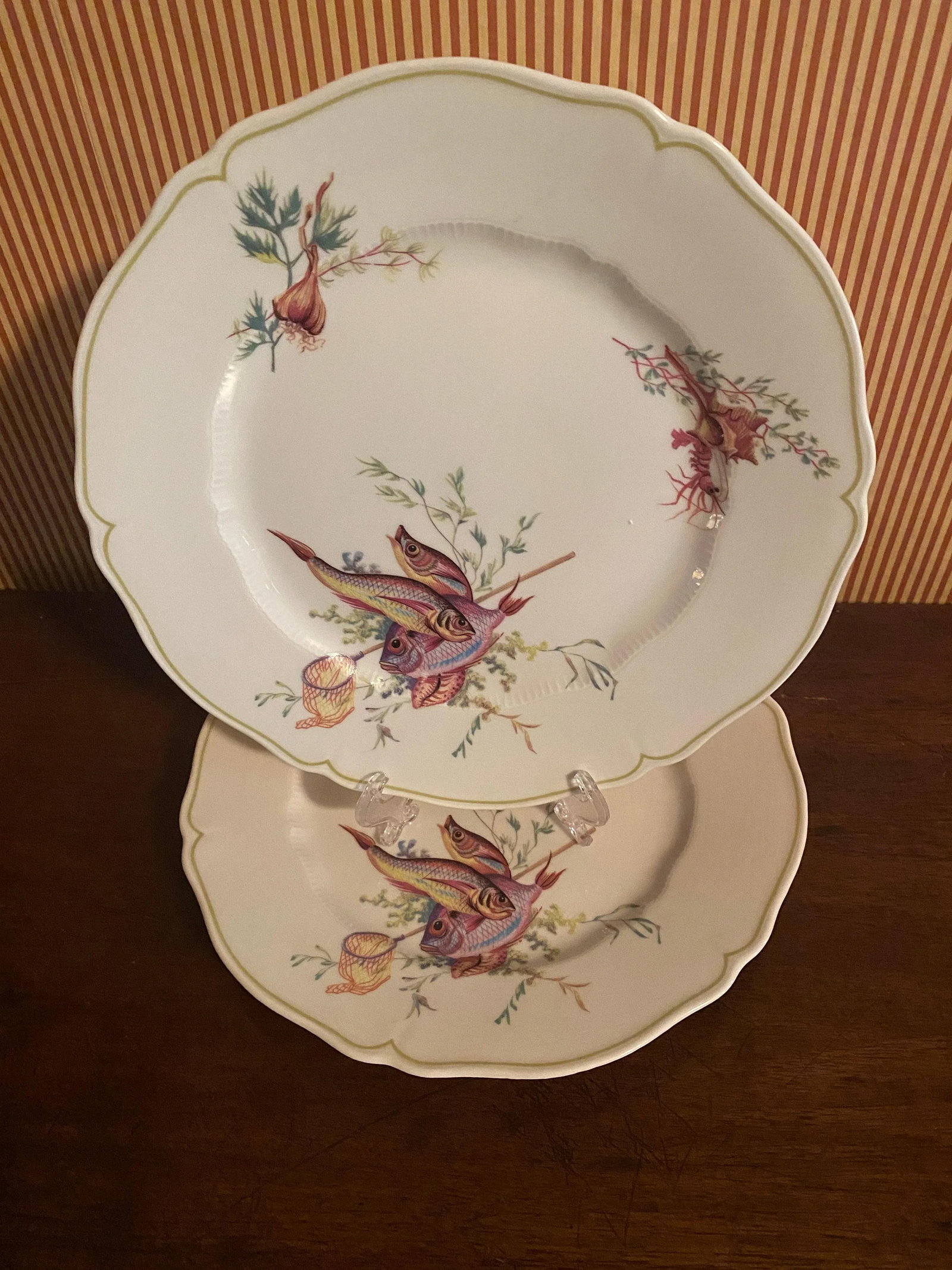 1950s Haviland Limoges Fish and Crustacean Design Dinner Plates - Set of 12 - 6