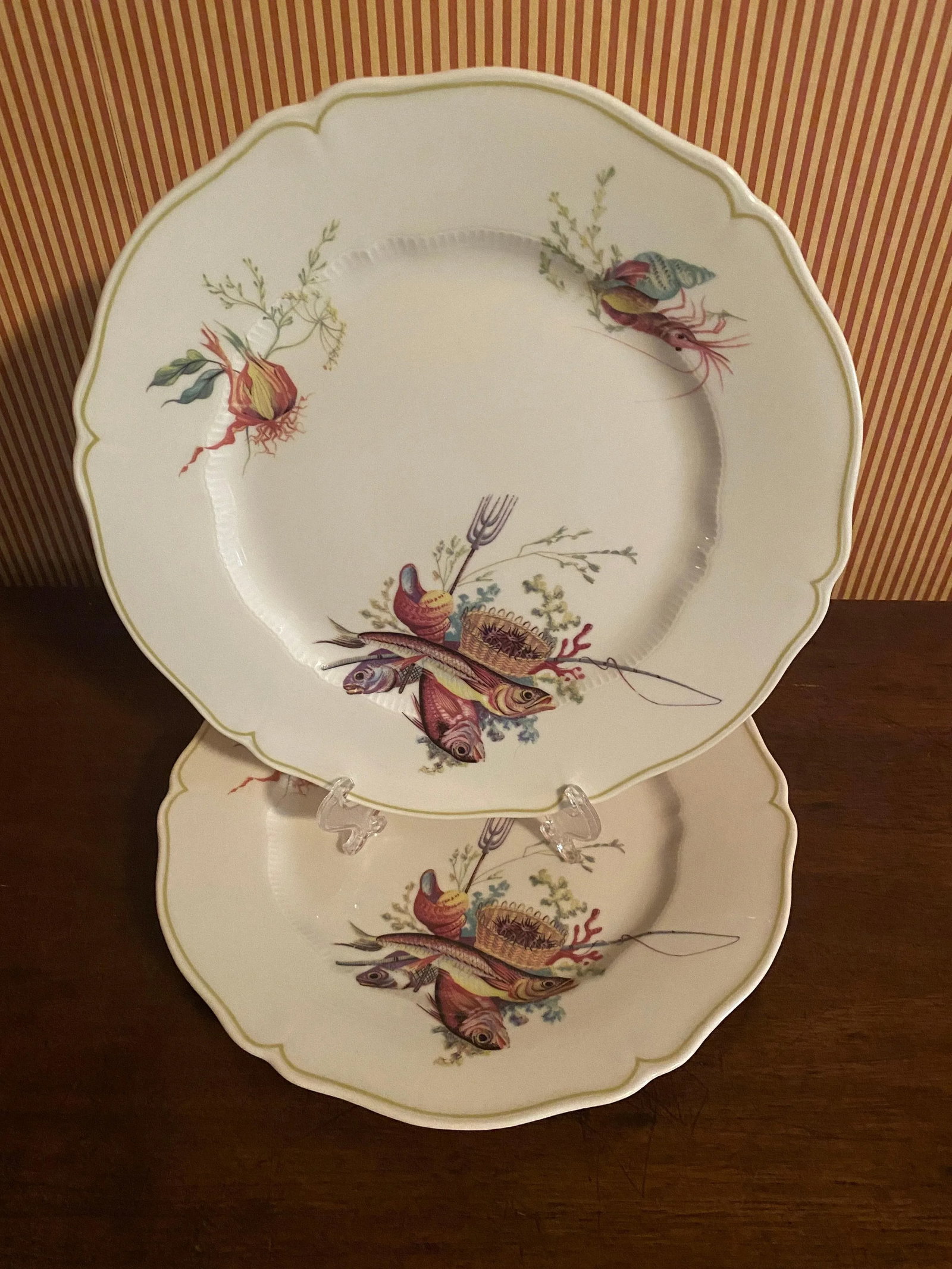 1950s Haviland Limoges Fish and Crustacean Design Dinner Plates - Set of 12 - 8
