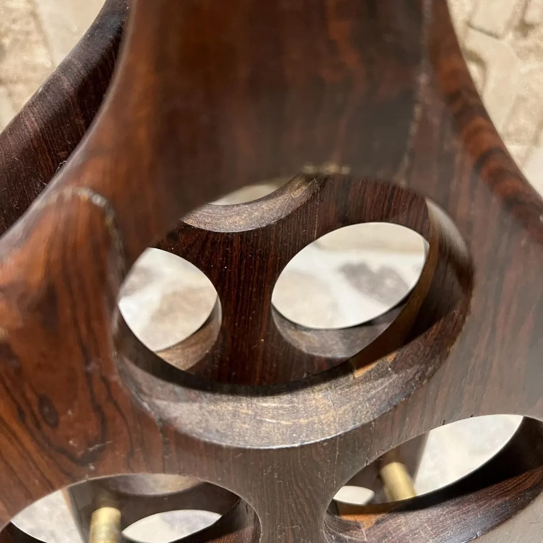 Vintage Wine Rack by Don S. Shoemaker Rosewood & Brass Mexico 1960s Mid Century - 11