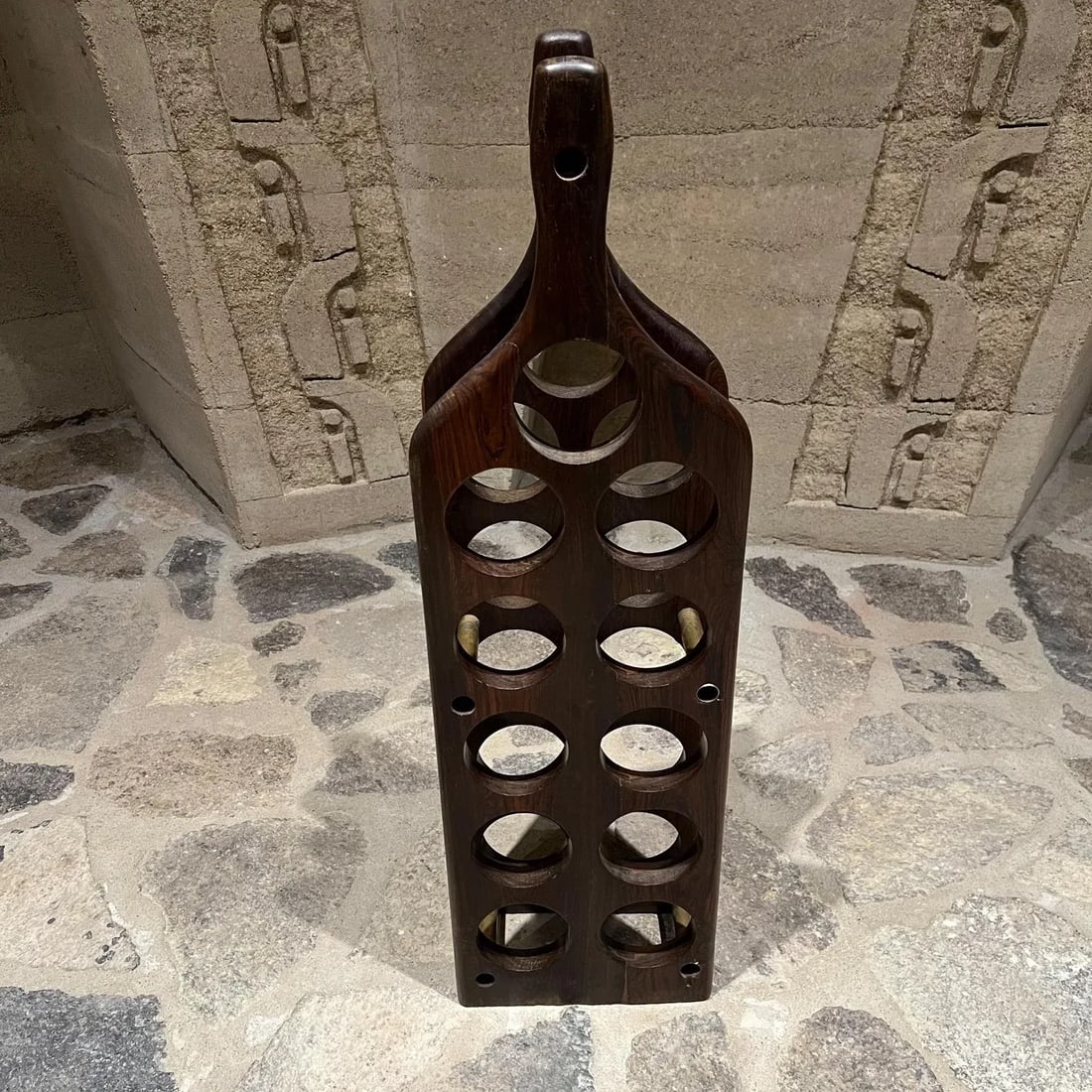 Vintage Wine Rack by Don S. Shoemaker Rosewood & Brass Mexico 1960s Mid Century - 12