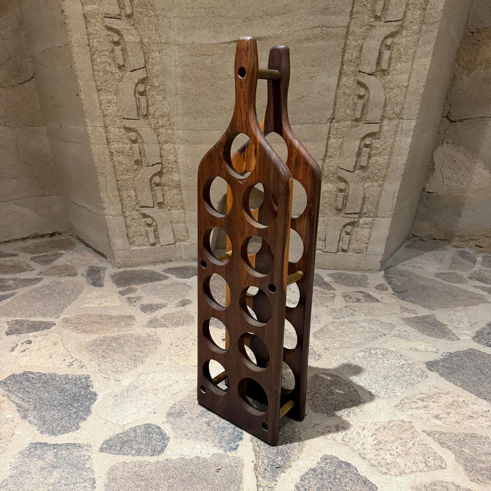 Vintage Wine Rack by Don S. Shoemaker Rosewood & Brass Mexico 1960s Mid Century - 14