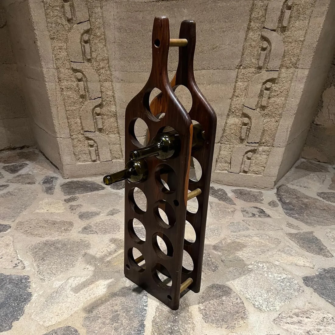 Vintage Wine Rack by Don S. Shoemaker Rosewood & Brass Mexico 1960s Mid Century - 2