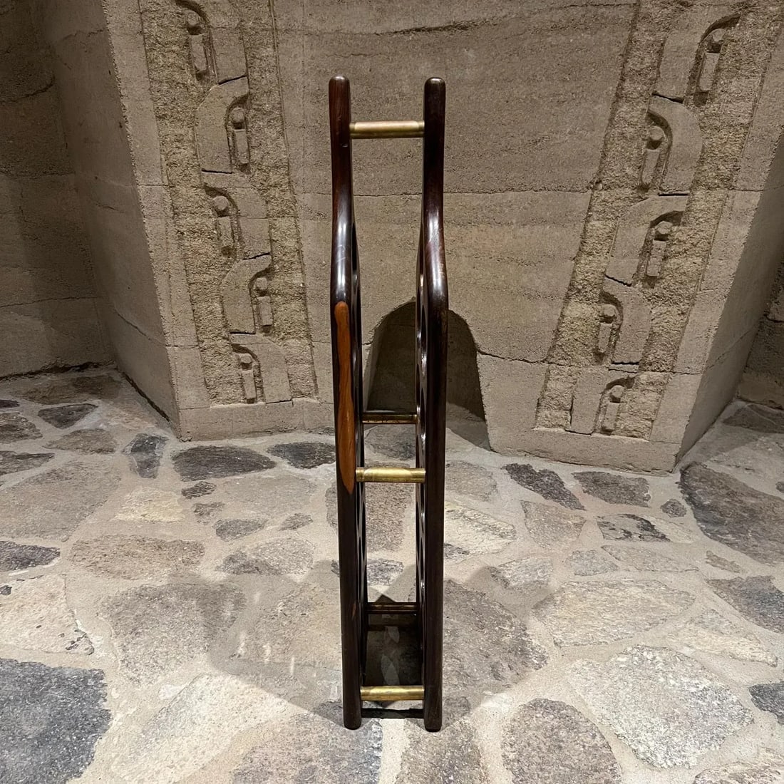 Vintage Wine Rack by Don S. Shoemaker Rosewood & Brass Mexico 1960s Mid Century - 3
