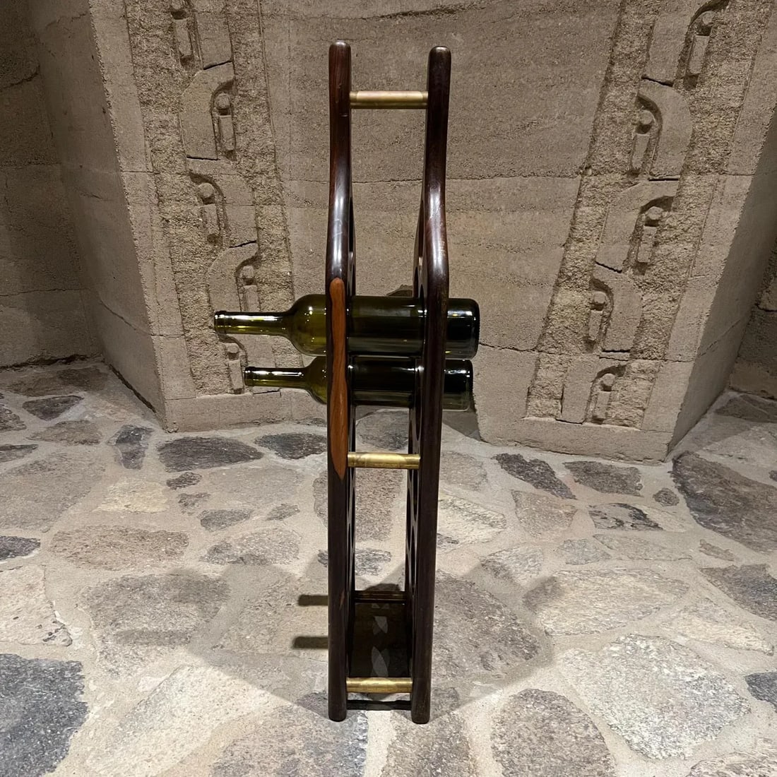 Vintage Wine Rack by Don S. Shoemaker Rosewood & Brass Mexico 1960s Mid Century - 4