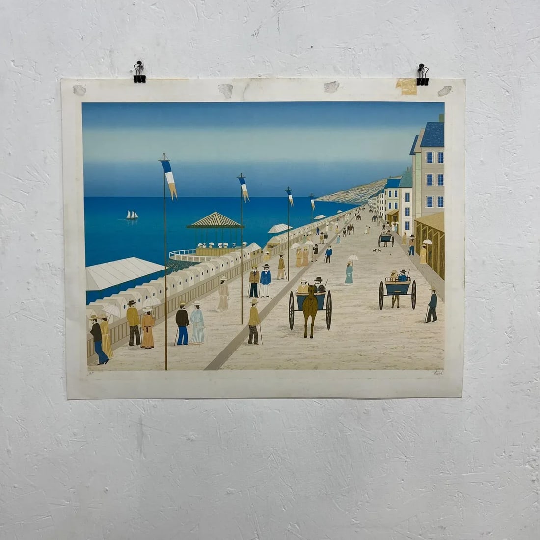 Vintage Francois Ledan Folk Art Ocean Landscape Lithograph by Fanch - 13