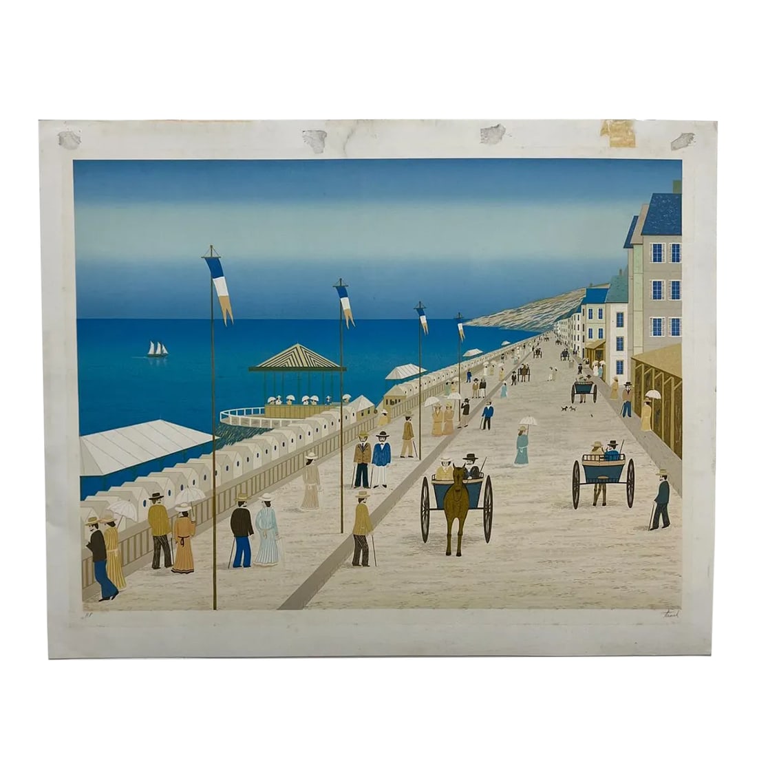 Vintage Francois Ledan Folk Art Ocean Landscape Lithograph by Fanch (1 of 13)